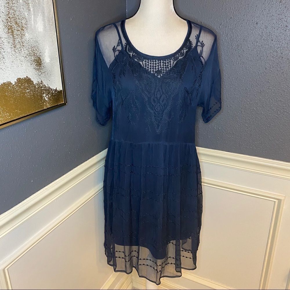 Chan Luu Embroidered Chiffon Slip Dress